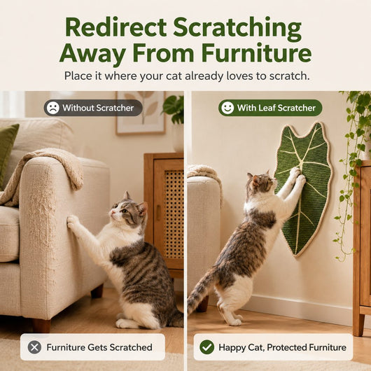 Botanical Sisal Cat Scratcher Mat for Walls, Doors & Floors – Space-Saving Cat Scratching Pad for Furniture Protection