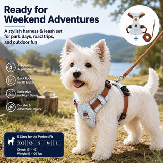 Komavic Vintage Denim Dog Harness & Leash Set