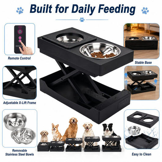 Electric Adjustable Dog Feeding Station with Remote Control