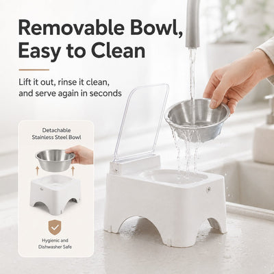 Komavic Smart Auto-Opening Covered Cat Bowl for Cleaner Indoor Feeding - Rechargeable Dustproof Cat Feeder