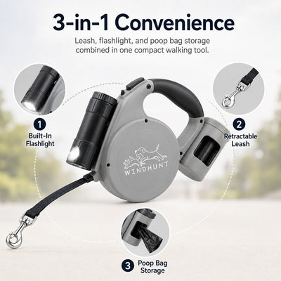 Komavic 3-in-1 Retractable Dog Leash for Night Walks