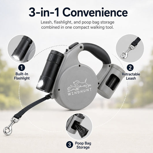 Komavic 3-in-1 Retractable Dog Leash for Night Walks