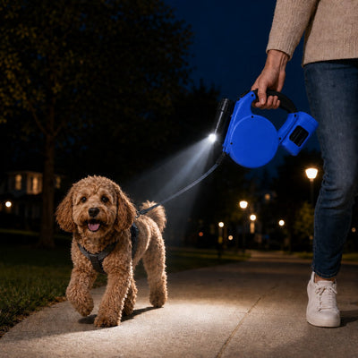 Komavic 3-in-1 Retractable Dog Leash for Night Walks