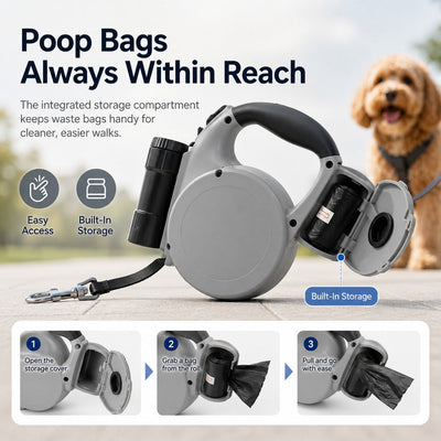 Komavic 3-in-1 Retractable Dog Leash for Night Walks