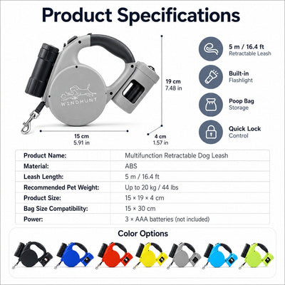 Komavic 3-in-1 Retractable Dog Leash for Night Walks