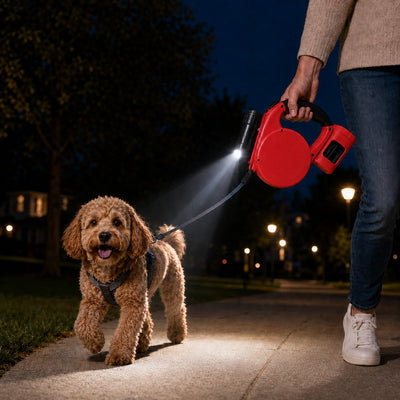 Komavic 3-in-1 Retractable Dog Leash for Night Walks