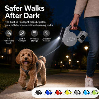 Komavic 3-in-1 Retractable Dog Leash for Night Walks