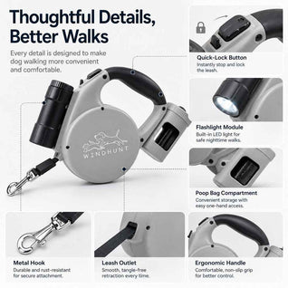 Komavic 3-in-1 Retractable Dog Leash for Night Walks