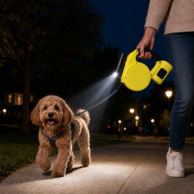 Komavic 3-in-1 Retractable Dog Leash for Night Walks