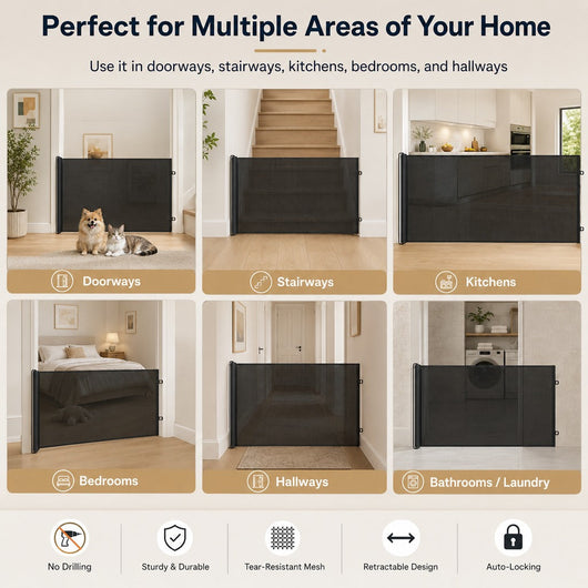 No-Drill Retractable Pet Gate for Doorways