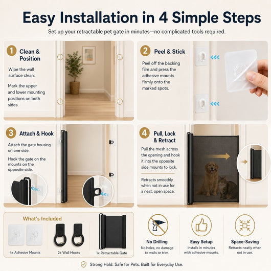 No-Drill Retractable Pet Gate for Doorways