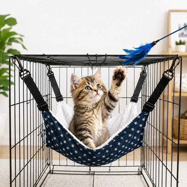 Paws in Awe Reversible Cat Cage Hammock with Adjustable Straps - Space-Saving Hanging Bed for Wire Crates