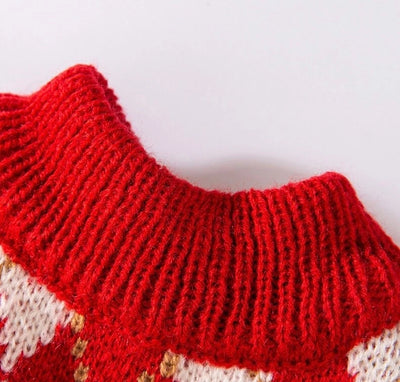 Komavic Red Argyle Christmas Dog Sweater with Cherry Embroidery