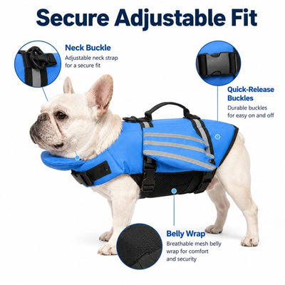 Komavic Dog Life Jacket Chin Float & Reflective Wings