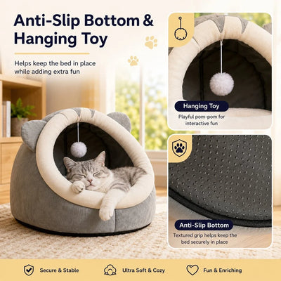 Komavic Semi-Enclosed Plush Pet Bed for Cats & Small Dogs