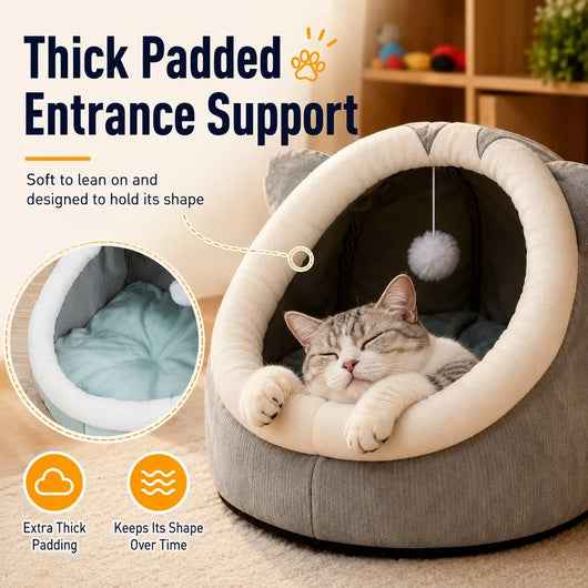 Komavic Semi-Enclosed Plush Pet Bed for Cats & Small Dogs