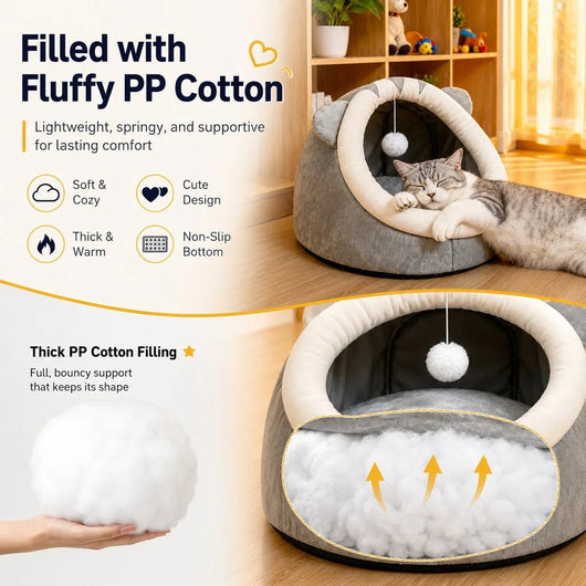 Komavic Semi-Enclosed Plush Pet Bed for Cats & Small Dogs