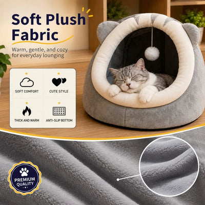 Komavic Semi-Enclosed Plush Pet Bed for Cats & Small Dogs