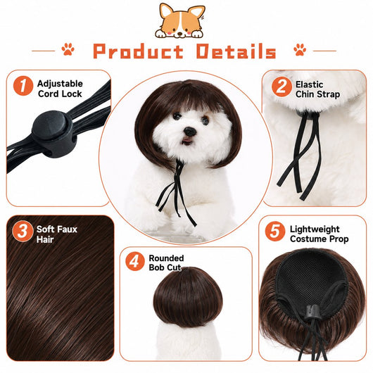 Komavic Pet Wig Funny Bob Costume for Photos