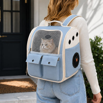 USB-Powered Dual-Fan Cat Carrier Backpack for Vet Visits & Everyday Travel - Fan-Assisted Cooling for Less-Stuffy Trips