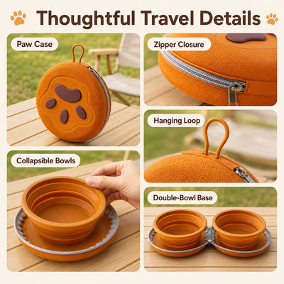 Collapsible Pet Travel Bowl with 2-in-1 Food & Water Design