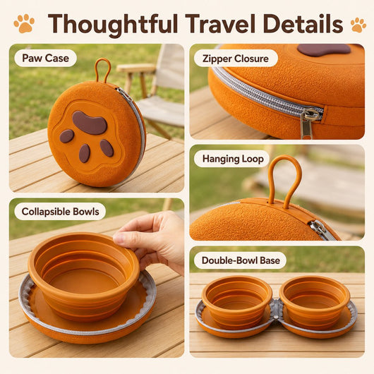 Collapsible Pet Travel Bowl with 2-in-1 Food & Water Design