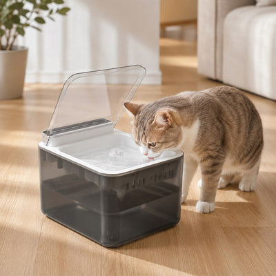 Komavic Smart Auto-Lid Cat Water Fountain for Busy Cat Parents - 3L Cordless Pet Water Dispenser with Dust Cover, Motion Sensor & Type-C Charging