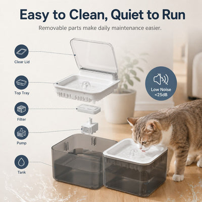 Komavic Smart Auto-Lid Cat Water Fountain for Busy Cat Parents - 3L Cordless Pet Water Dispenser with Dust Cover, Motion Sensor & Type-C Charging