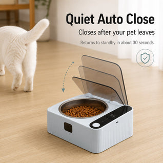 Komavic Smart Motion Sensor Covered Cat Bowl for Cleaner Indoor Feeding - Auto Open Lid Helps Keep Food Covered from Dust, Hair & Flies