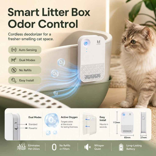 Paws in Awe Smart Litter Box Odor Control Deodorizer for Cats - Cordless Auto-Sensing Pet Odor Purifier