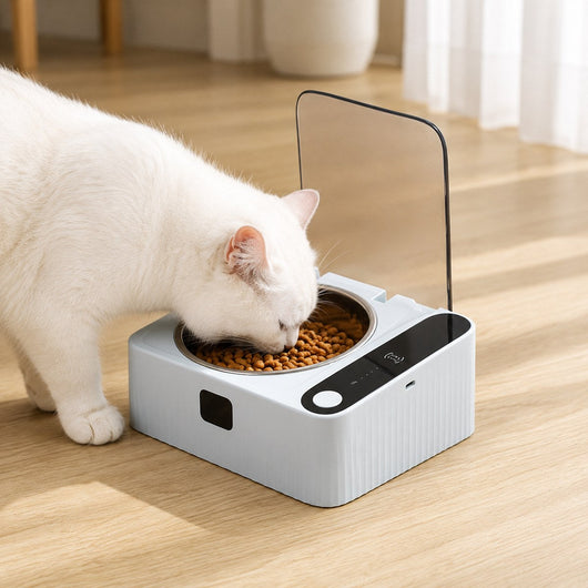 Komavic Smart Motion Sensor Covered Cat Bowl for Cleaner Indoor Feeding - Auto Open Lid Helps Keep Food Covered from Dust, Hair & Flies