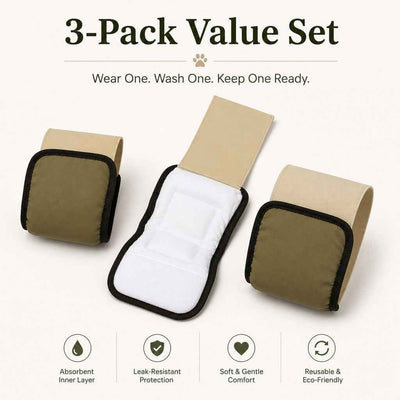 Paws in Awe 3-Pack Washable Male Dog Belly Bands for Indoor Marking & Senior Dribbles - Reusable Dog Diaper Wraps to Protect Floors & Furniture