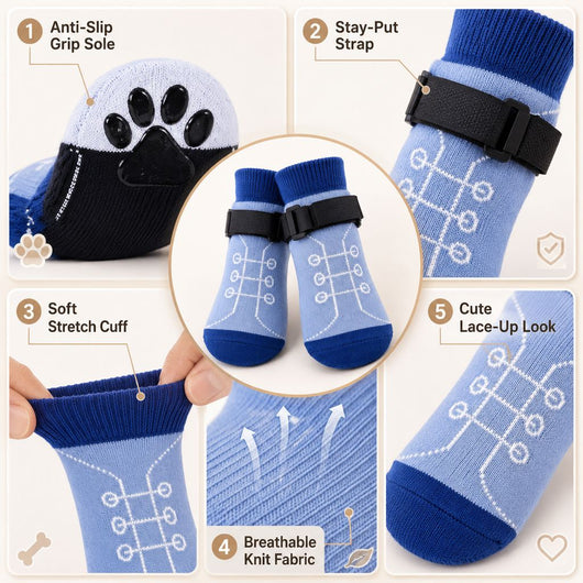 Komavic French Bulldog Non-Slip Socks Indoor Grip 4-Pack
