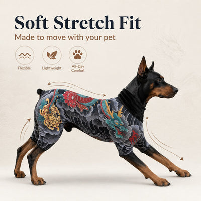 Komavic Pet Bodysuit Tattoo Print & Loose Hair Cover