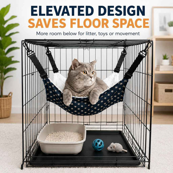 Paws in Awe Reversible Cat Cage Hammock with Adjustable Straps - Space-Saving Hanging Bed for Wire Crates