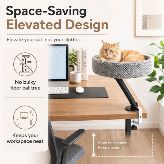 Paws in Awe Desk Mounted Cat Bed Perch for Home Office - Space Saving Elevated Cat Lounger with Soft Breathable Fabric for Cats to Relax Beside Your Workspace