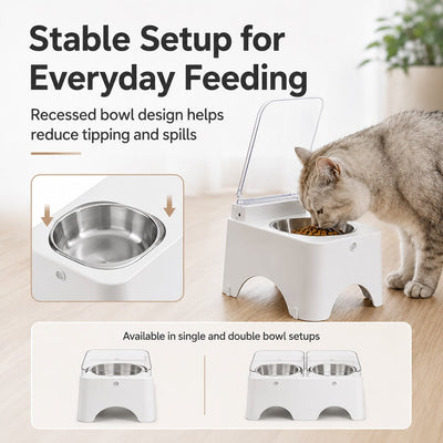 Komavic Smart Auto-Opening Covered Cat Bowl for Cleaner Indoor Feeding - Rechargeable Dustproof Cat Feeder