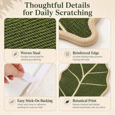 Botanical Sisal Cat Scratcher Mat for Walls, Doors & Floors – Space-Saving Cat Scratching Pad for Furniture Protection