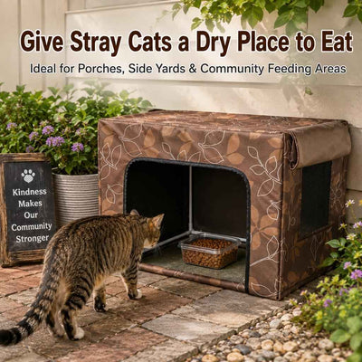 Paws in Awe Outdoor Cat Feeding Shelter for Backyards - Weather-Resistant Food Station Cover