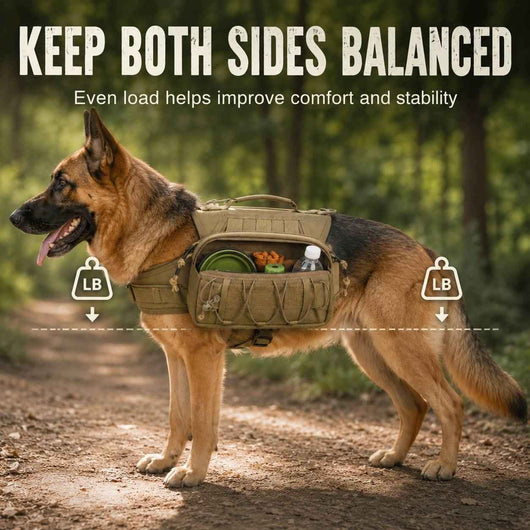 Paws in Awe Tactical Dog Backpack Harness for Hiking, Camping & Daily Walks - Hands-Free Storage for Water, Treats & Poop Bags