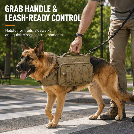 Paws in Awe Tactical Dog Backpack Harness for Hiking, Camping & Daily Walks - Hands-Free Storage for Water, Treats & Poop Bags