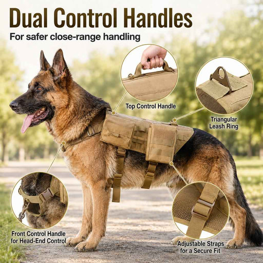 Paws in Awe Tactical Dog Backpack Harness for Hiking & Daily Walks - Detachable Pouches for Gear & Better Control