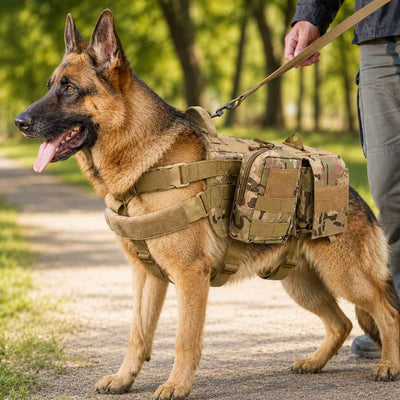 Paws in Awe Tactical Dog Backpack Harness for Hiking & Daily Walks - Detachable Pouches for Gear & Better Control