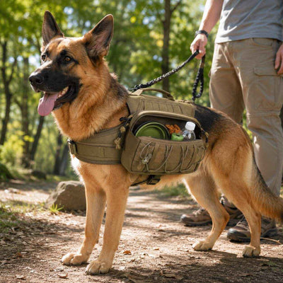 Paws in Awe Tactical Dog Backpack Harness for Hiking, Camping & Daily Walks - Hands-Free Storage for Water, Treats & Poop Bags