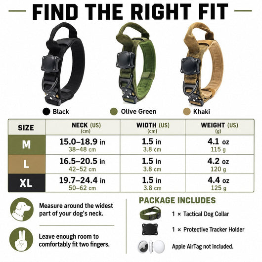 Komavic AirTag Dog Collar, Tactical Dog Collar with Control Handle, Adjustable Collar for Medium & Large Dogs