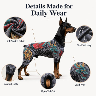 Komavic Pet Bodysuit Tattoo Print & Loose Hair Cover