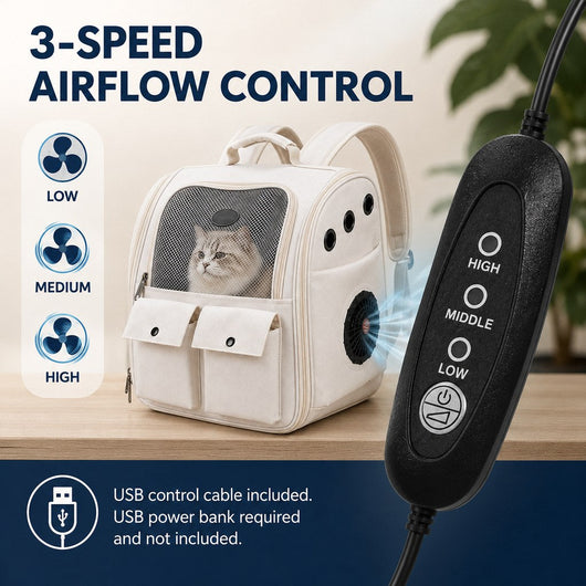 USB-Powered Dual-Fan Cat Carrier Backpack for Vet Visits & Everyday Travel - Fan-Assisted Cooling for Less-Stuffy Trips