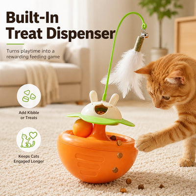 Komavic Wobble Cat Toy Treat Dispenser & Feather Teaser