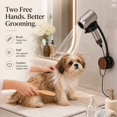Paws in Awe Hands-Free Pet Grooming Hair Dryer Holder for At-Home Bath Time - Repositionable Suction Mount with 360 Flexible Arm