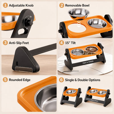 Komavic Elevated Pet Bowls Adjustable Feeding Stand